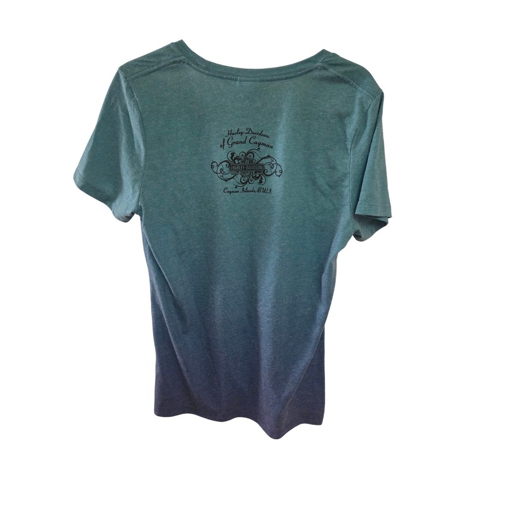 Harley Davidson Women's Turquoise Blue Ombre Graphic T Shirt Tee‎ Top Size L - Picture 2 of 5
